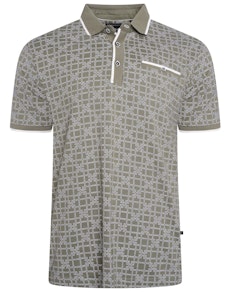 KAM Geo Print Polo Shirt Sage